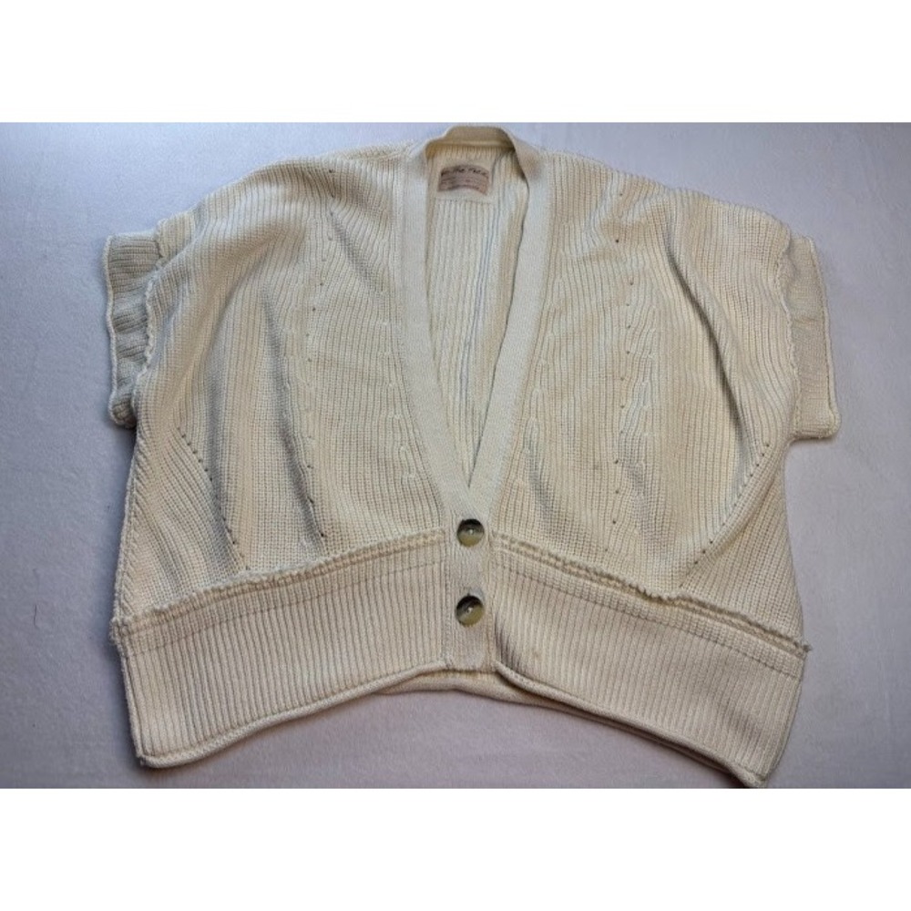 We The Free Size Medium Women's Short‎ Sleeve Chunky Cardigan Beige